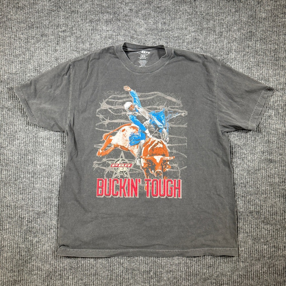 PBR Professional Bull Riders Buckin Tough T-Shirt XL Gray Rodeo Graphic Tee
